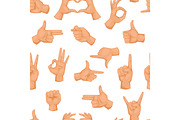 Hands showing deaf-mute different gestures human seamless pattern arm vector illusstration.
