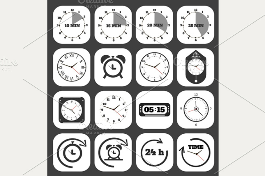 Black clocks icon in Objects - product preview 8