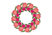Decorative spring frame with wreath of tulips