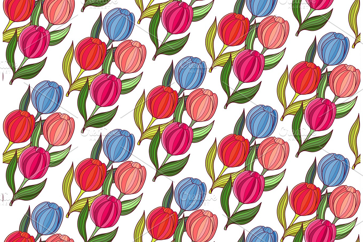 Seamless background woth spring flowers of tulips. in Illustrations - product preview 8