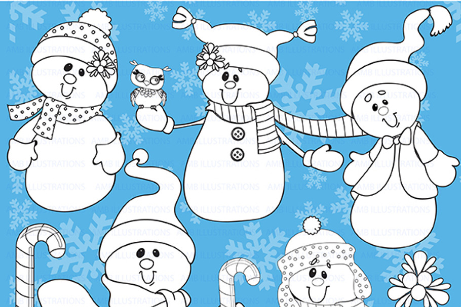 Christmas Snowmen Stamps AMB-190 in Illustrations - product preview 8