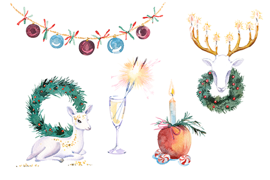 Watercolor Christmas clipart set in Illustrations - product preview 8