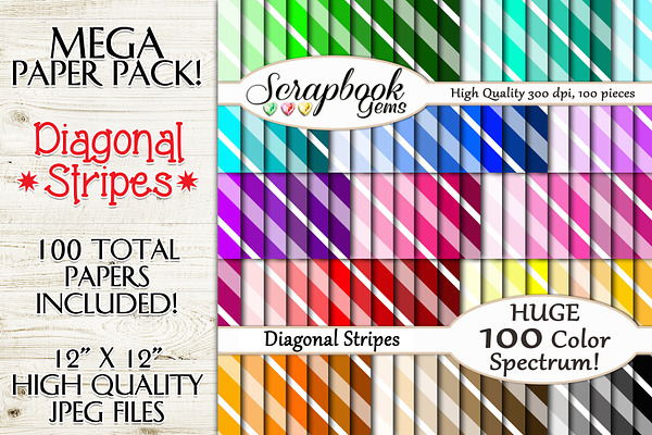 100 Colors Diagonal Stripes Papers