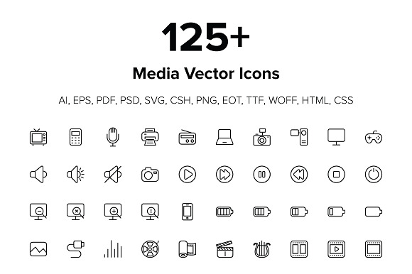125+ Media Icons in Graphics - product preview 2