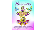 Easter flower cross with egg greeting card design
