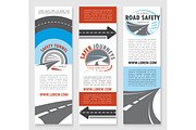 Road safety banner template set with highway icons