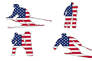 Usa flag ski and snowboarders