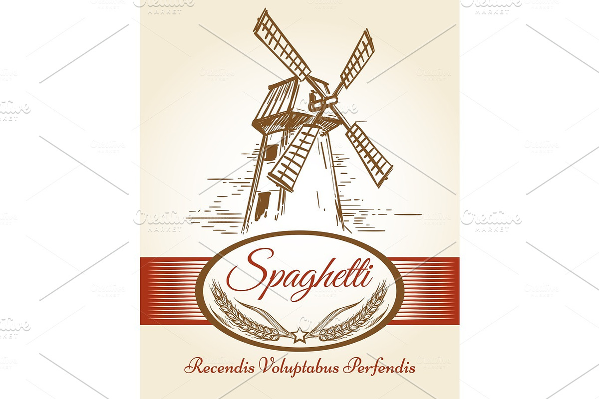 Spaghetti pasta bakery label in Illustrations - product preview 8