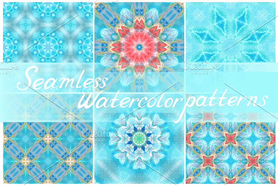 Set of seamless watercolor patterns in Textures - product preview 8