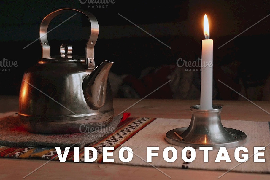 Kettle and candle on the table in Norwegian camp in Graphics - product preview 8