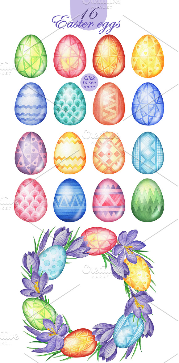 Happy Easter Watercolor Eggs in Illustrations - product preview 1