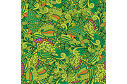 Green zentangle leaves ornamental pattern