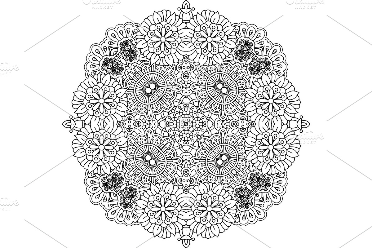 Floral zentangle round decorative element in Textures - product preview 8