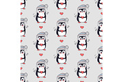 Funny Penguins Seamless Pattern Vector in Flat Design