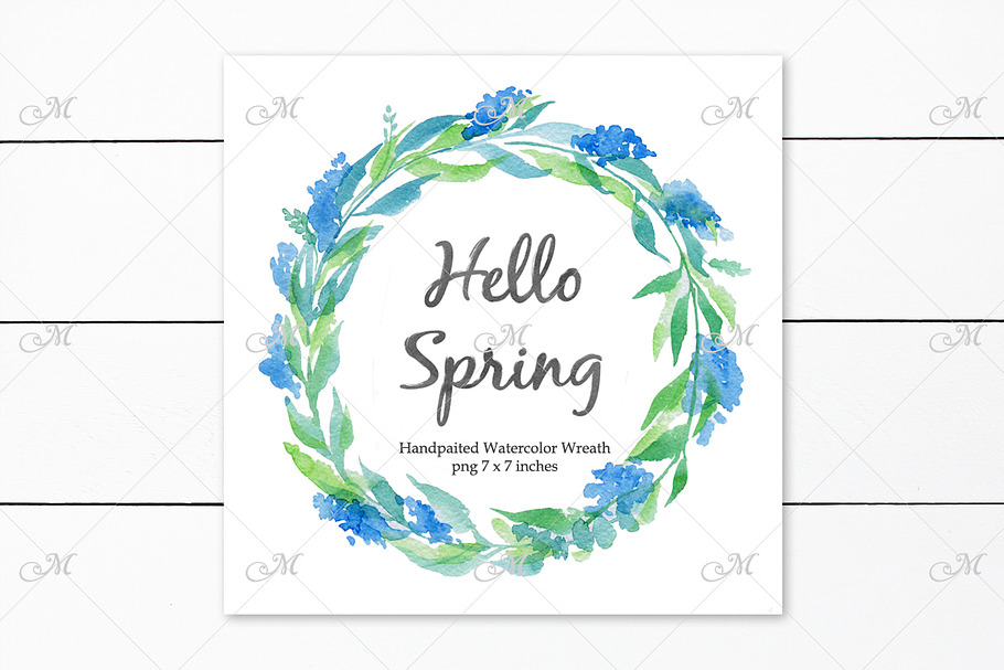 Watercolor Blue Wreath PNG clipart in Illustrations - product preview 8