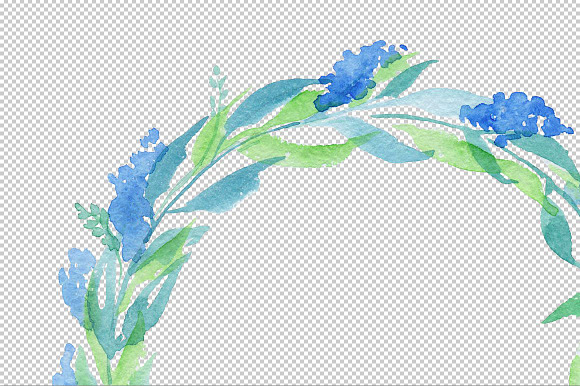 Watercolor Blue Wreath PNG clipart in Illustrations - product preview 1