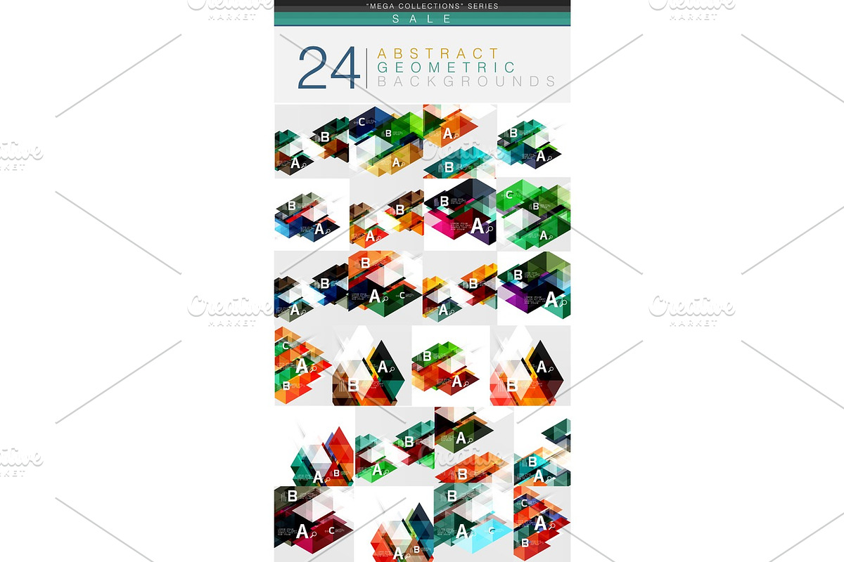 Mega collection of 24 low poly triangle abstract backgrounds in Illustrations - product preview 8