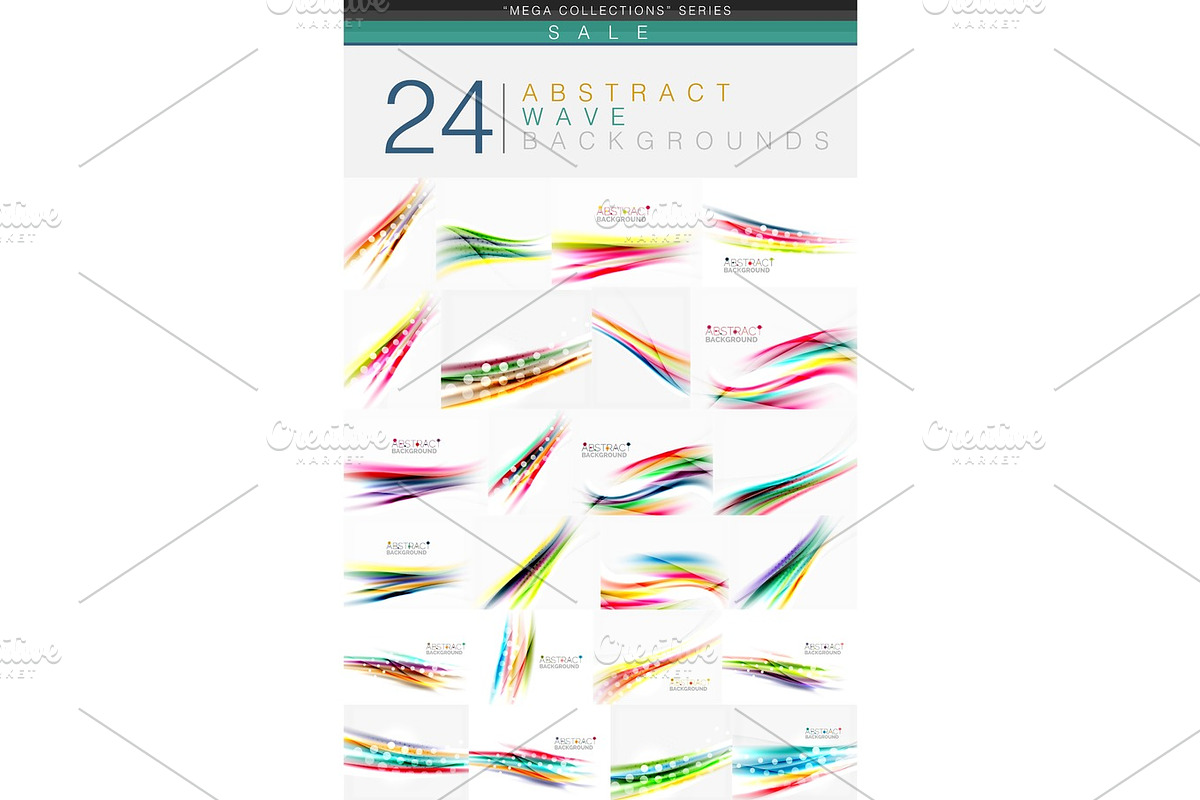 Mega collection of 24 wave abstract backgrounds in Illustrations - product preview 8