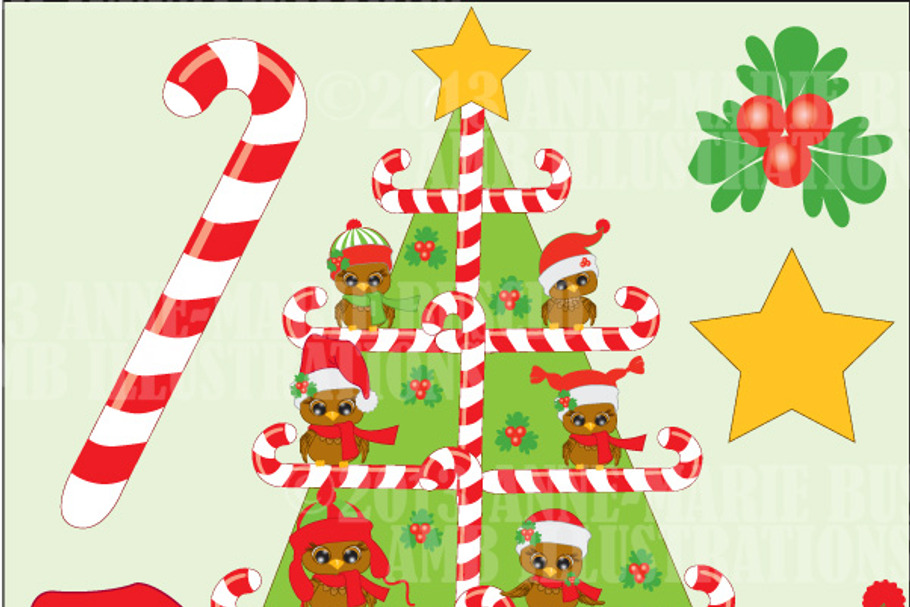 Christmas Owl Tree AMB-359 in Illustrations - product preview 8