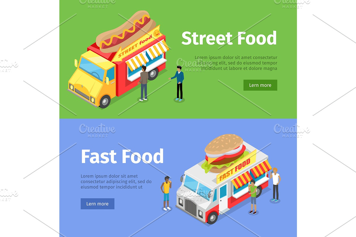 Fast and Street Food Minivans Selling Hotdogs in Illustrations - product preview 8