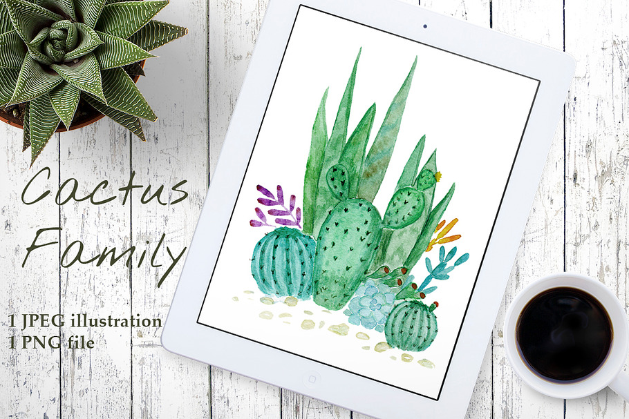Watercolor Cactus Family print