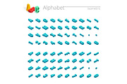 Isometric alphabet vector font. letters, numbers and symbols.