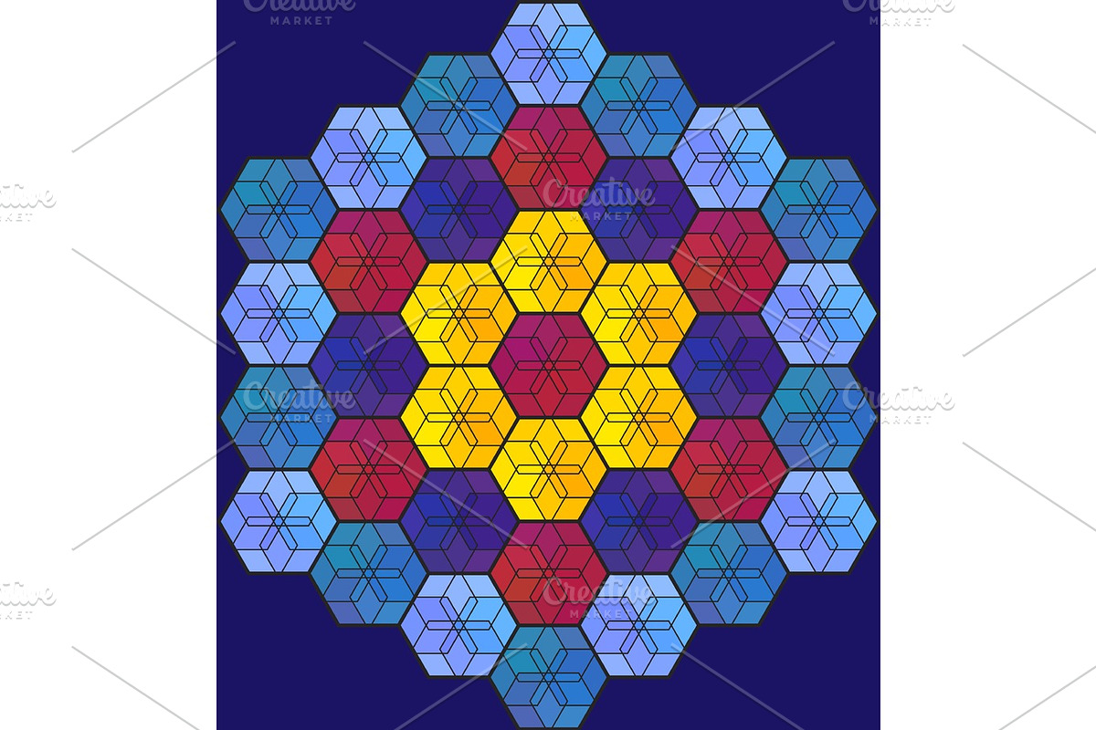 Blue hexagonal stained-glass window in Illustrations - product preview 8