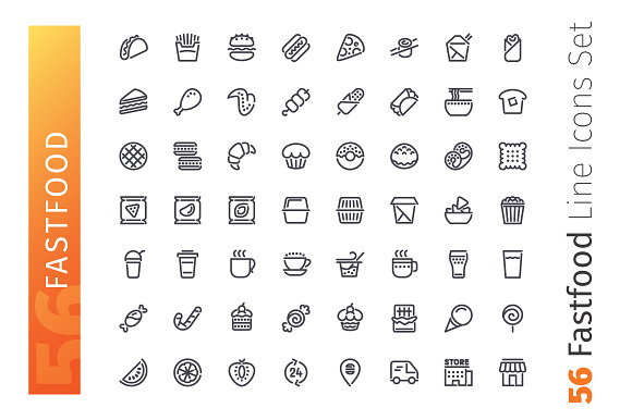 Fastfood Line Icons Set in Graphics - product preview 1