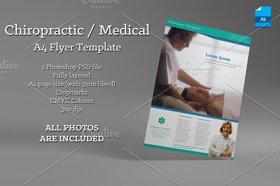 Chiropractic / Medical A4 flyer in Flyer Templates - product preview 8