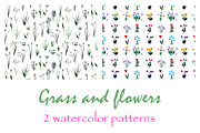 Grass and flowers watercolor pattern