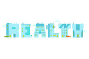 Realty - the word illustration. Alphabet letters-buildings.