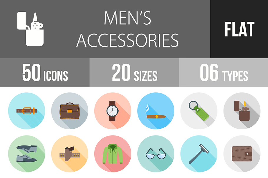 50 Men's Items Flat Shadowed Icons in Icons - product preview 8