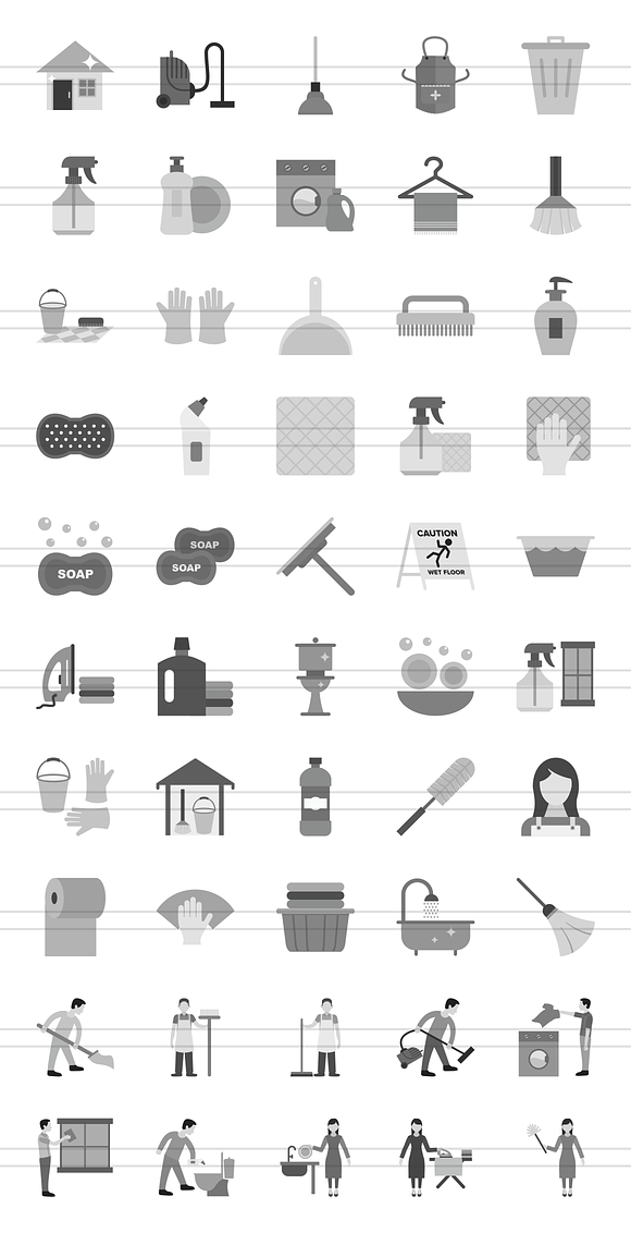50 Cleaning Greyscale Icons in Graphics - product preview 1