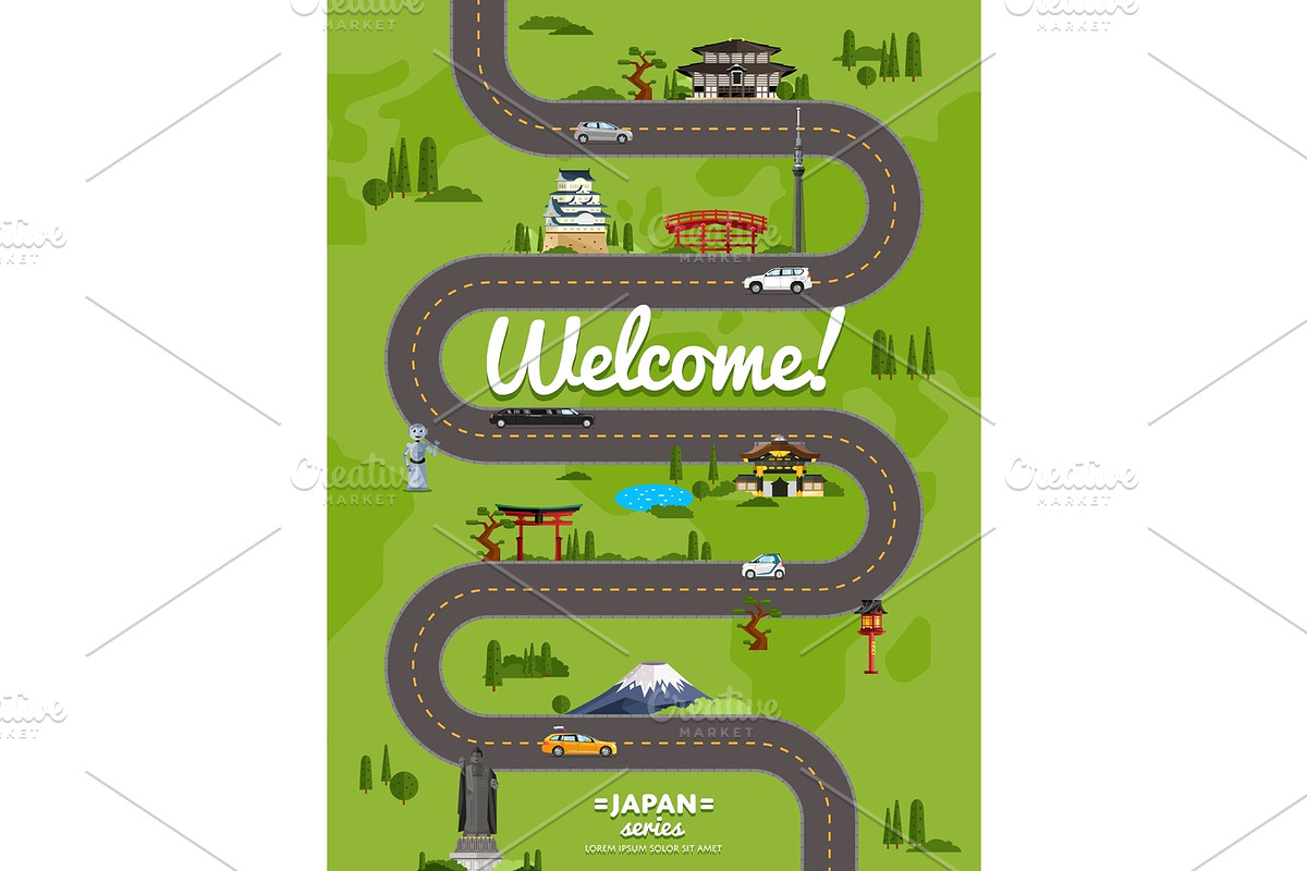 Welcome to Japan poster with famous attractions in Illustrations - product preview 8