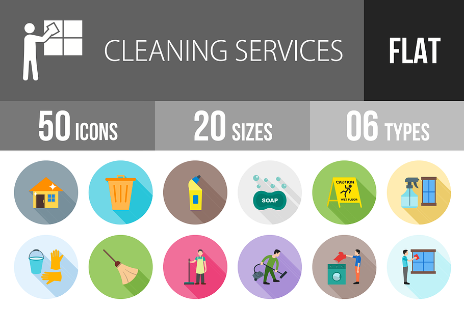 50 Cleaning Flat Shadowed Icons in Graphics - product preview 8