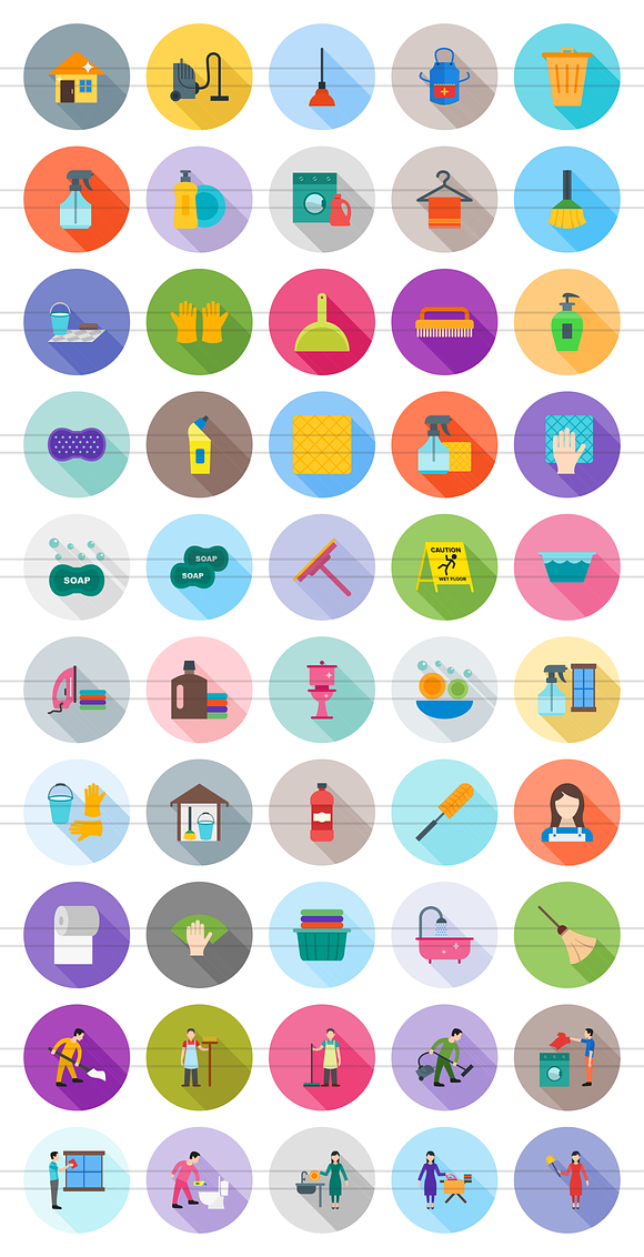 50 Cleaning Flat Shadowed Icons in Graphics - product preview 1