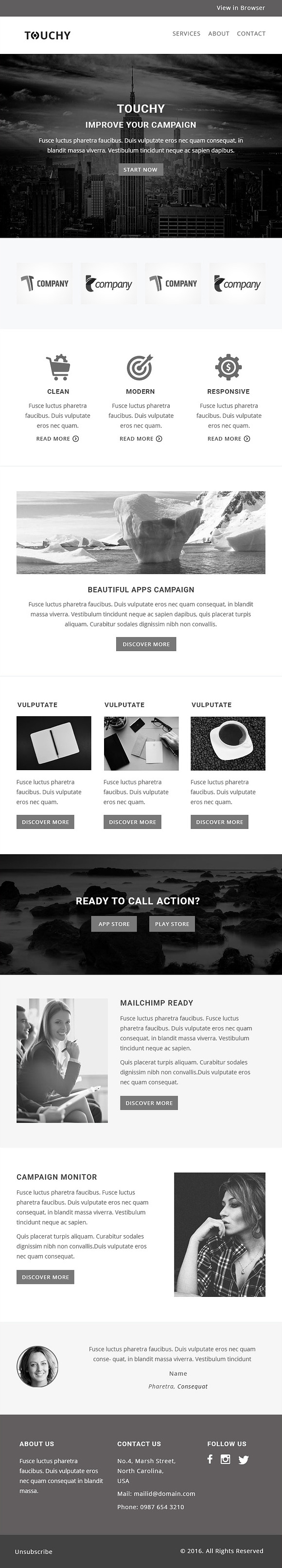 Touchy- RESPONSIVE EMAIL TEMPLATE in Mailchimp Templates - product preview 1
