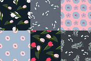 Set of 6 seamless floral patterns