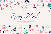 Spring Mood. Cards, pattern, element