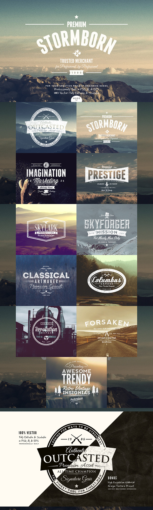 33 Trendy Vintage Insignias Bundle 1 in Logo Templates - product preview 1