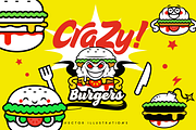 Crazy Burgers Vector Illustrations 