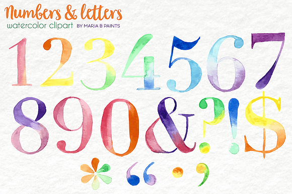 Watercolor Clip Art - Letters, No.s in Illustrations - product preview 2