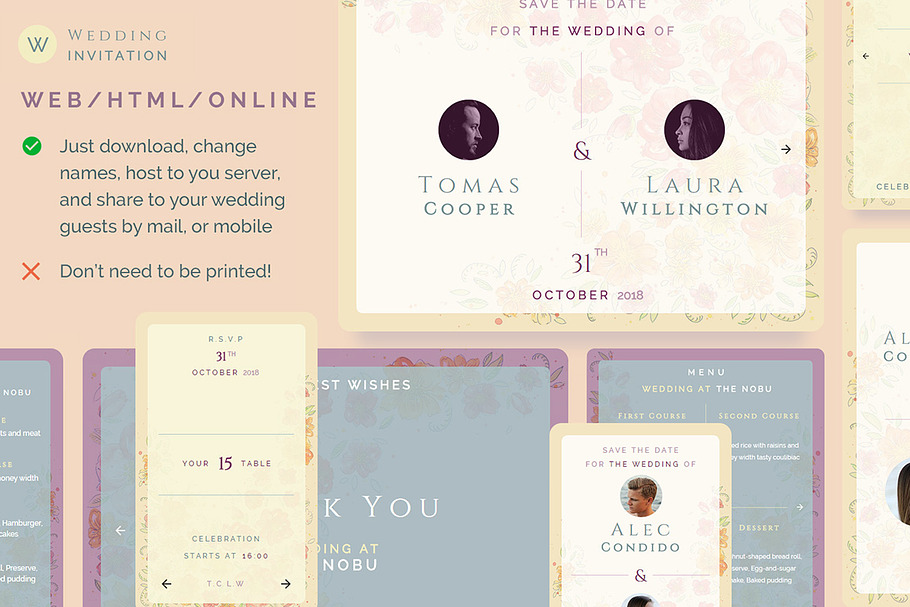 Wedding invitation web / mobile in Wedding Templates - product preview 8