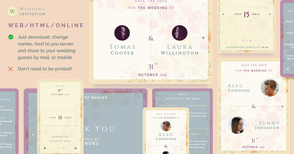 Wedding invitation web / mobile in Wedding Templates - product preview 1