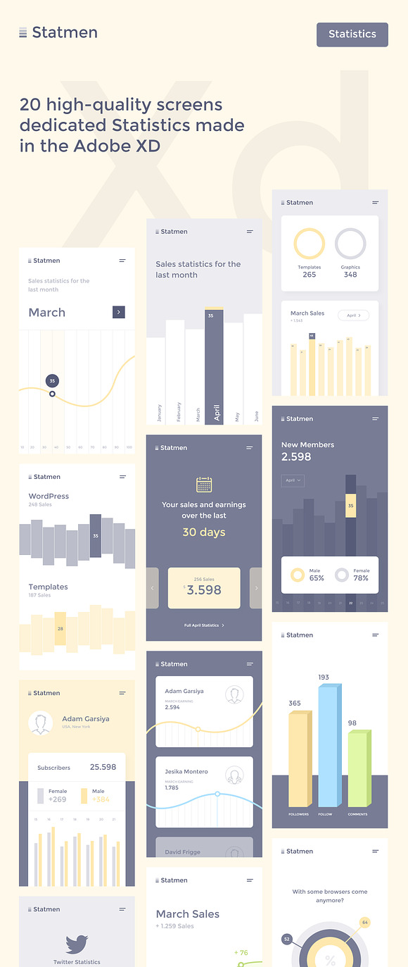 Statmen XD iOS Ui Kit - Statistic in UI Kits and Libraries - product preview 1