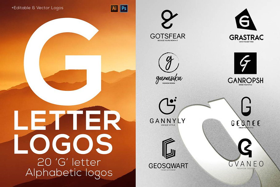 20 "G" Letter Alphabetic Logos