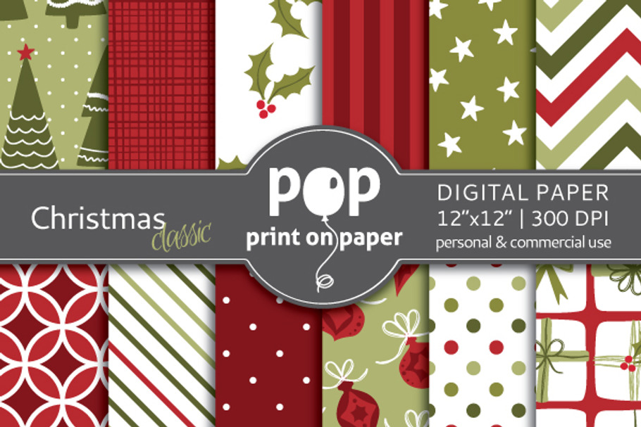 Classic Christmas Digital Paper JPG in Patterns - product preview 8