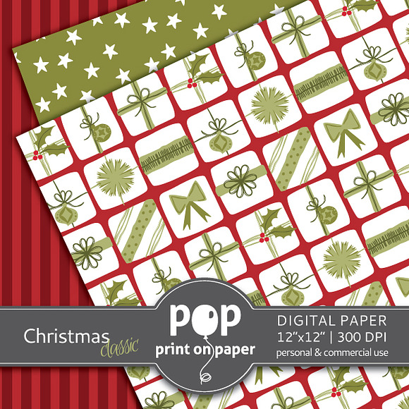 Classic Christmas Digital Paper JPG in Patterns - product preview 3