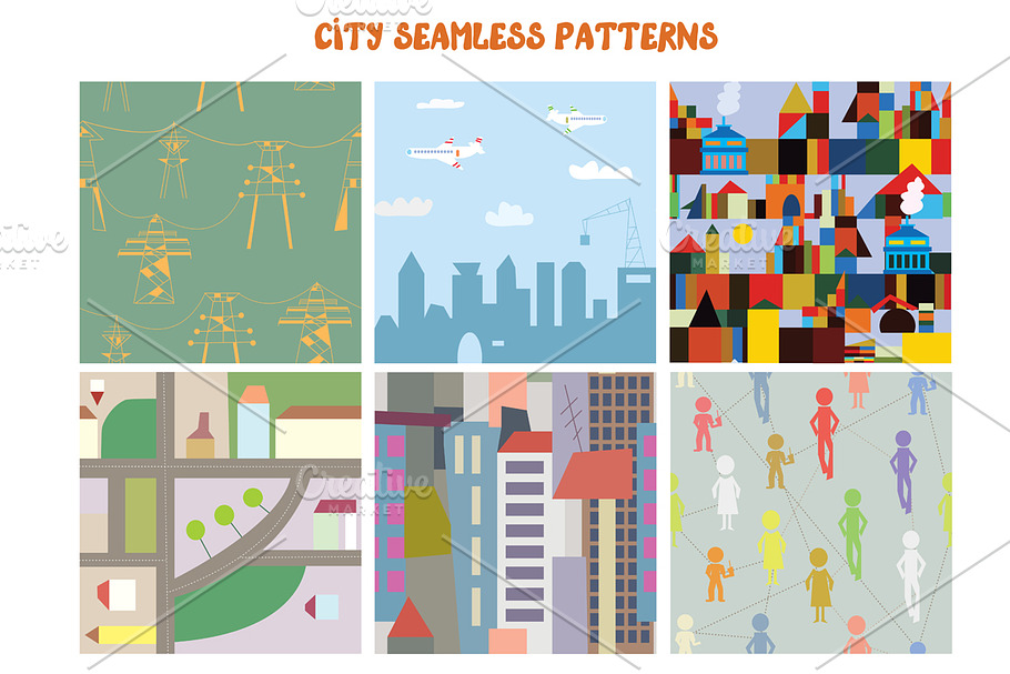 City seamless funny patterns in Patterns - product preview 8