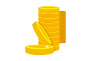 Golden Coins in a Stack in Cartoon Style.